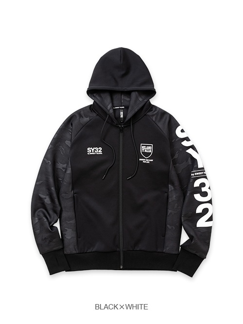 ZIP�ա��ǥ��� DOUBLE KNIT EMBOSS CAMO SHIELD LOGO ZIP HOODIE BLACK��WHITE SY32 by SWEET YEARS �����磻�����ƥ��ȥ��Х����������ȥ��䡼��