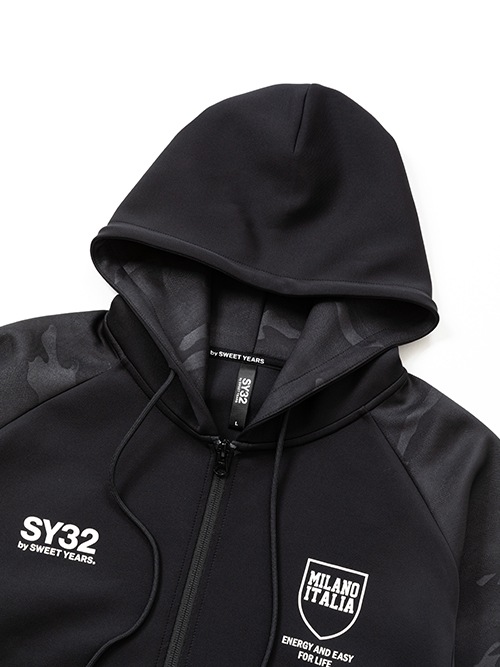 ZIP�ա��ǥ��� DOUBLE KNIT EMBOSS CAMO SHIELD LOGO ZIP HOODIE BLACK��WHITE SY32 by SWEET YEARS �����磻�����ƥ��ȥ��Х����������ȥ��䡼��