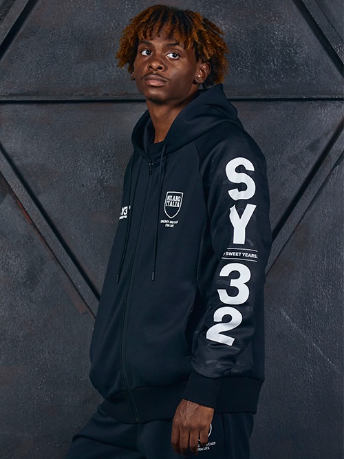 ZIP�ա��ǥ��� DOUBLE KNIT EMBOSS CAMO SHIELD LOGO ZIP HOODIE BLACK��WHITE SY32 by SWEET YEARS �����磻�����ƥ��ȥ��Х����������ȥ��䡼��