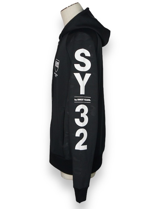 ZIP�ա��ǥ��� DOUBLE KNIT EMBOSS CAMO SHIELD LOGO ZIP HOODIE BLACK��WHITE SY32 by SWEET YEARS �����磻�����ƥ��ȥ��Х����������ȥ��䡼��