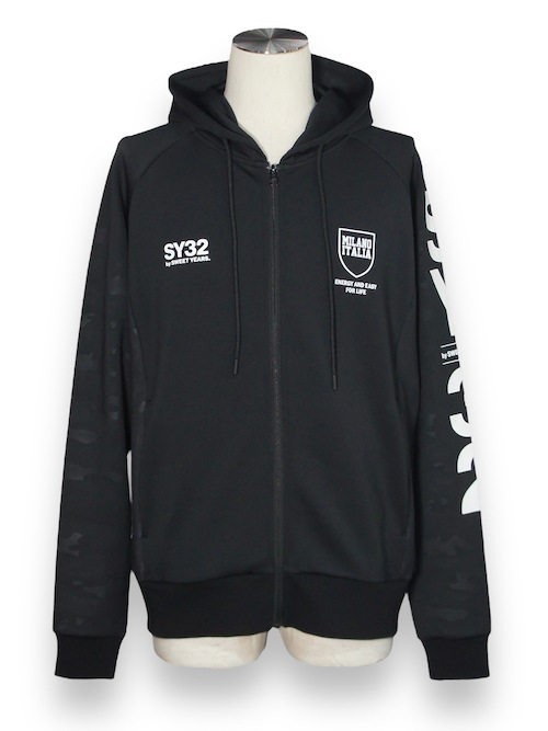 ZIP�ա��ǥ��� DOUBLE KNIT EMBOSS CAMO SHIELD LOGO ZIP HOODIE BLACK��WHITE SY32 by SWEET YEARS �����磻�����ƥ��ȥ��Х����������ȥ��䡼��
