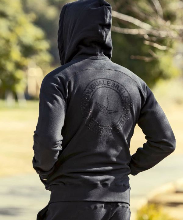 ラインストーンサークルロゴスウェットパーカー ブラック 1PIU1UGUALE3