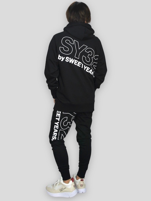SY32 by SWEET YEARS��SLASH BIG LOGO PO HOODIE��BLACK��WHITE