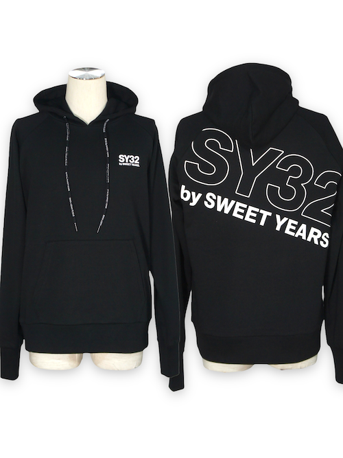 SY32 by SWEET YEARS��SLASH BIG LOGO PO HOODIE��BLACK��WHITE