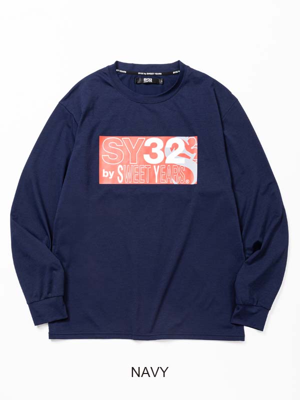 ĹµT ͥӡ SY LOGO MIX LOGO BOX L/S TEE NAVY SY32 by SWEET YEARS