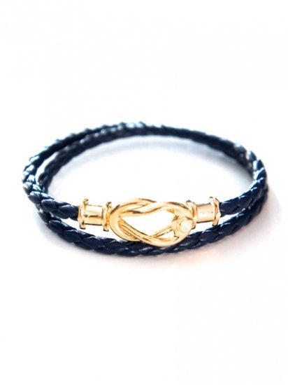 Velvet Lounge CURVED FOOK LEATHER BRACELET (W-TYPE)NAVY