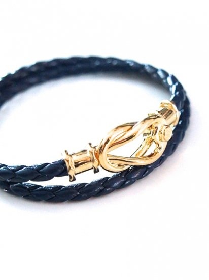 Velvet Lounge CURVED FOOK LEATHER BRACELET (W-TYPE)NAVY