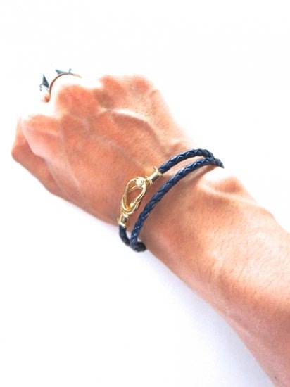 Velvet Lounge CURVED FOOK LEATHER BRACELET (W-TYPE)NAVY
