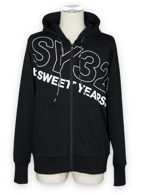 SY32 by SWEET YEARS��SLASH BIG LOGO ZIP HOODIE��BLACK��WHITE