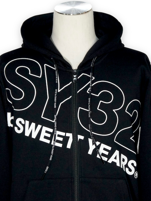 SY32 by SWEET YEARS��SLASH BIG LOGO ZIP HOODIE��BLACK��WHITE