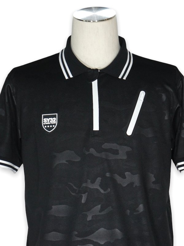 SY32 by SWEET YEARS��EMBOSS CAMO ZIP POLO�� BLACK