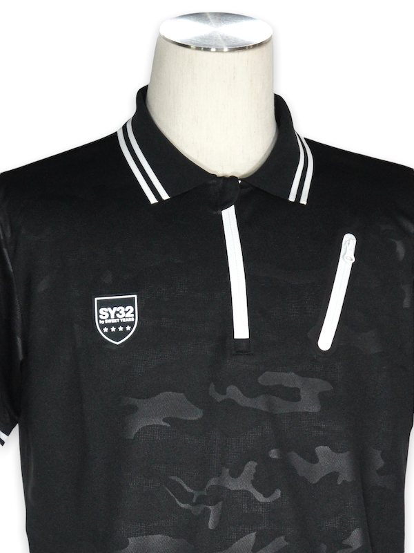 SY32 by SWEET YEARS��EMBOSS CAMO ZIP POLO�� BLACK