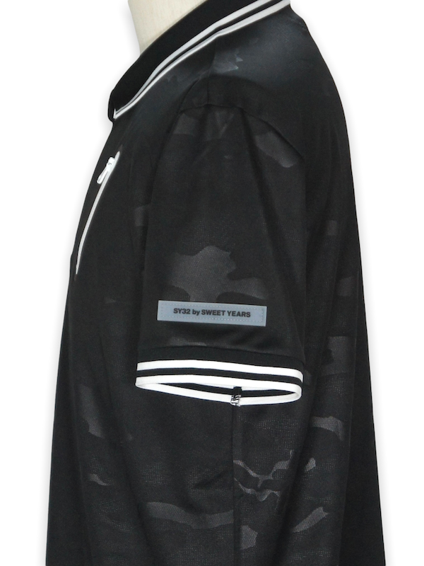 SY32 by SWEET YEARS��EMBOSS CAMO ZIP POLO�� BLACK