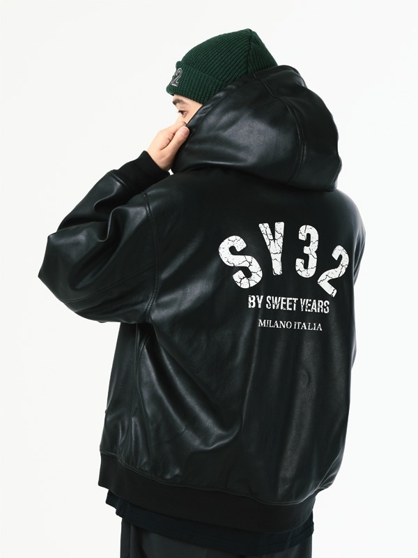 �ե������쥶���֥륾�� FAKE LEATHER ZIP HOODIE BLACK SY32 by SWEET YEARS �����磻�����ƥ��ȥ��Х����������ȥ��䡼��