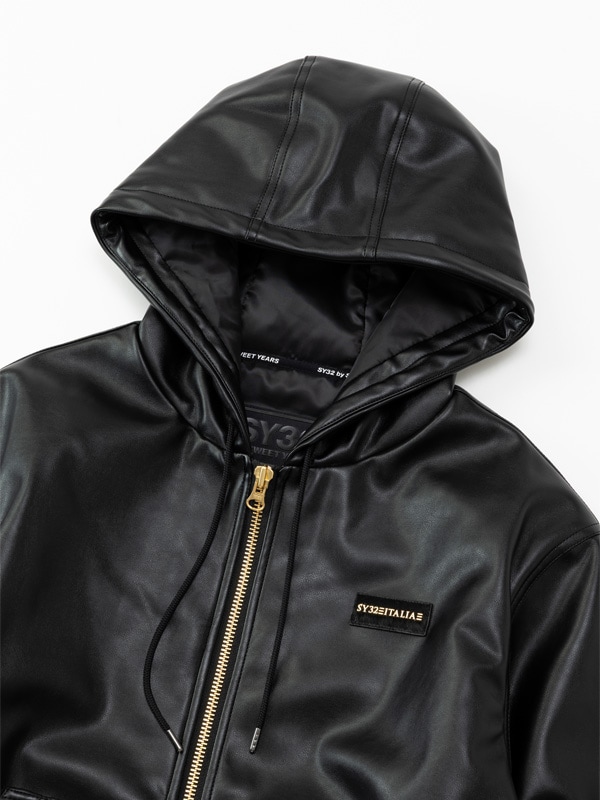 �ե������쥶���֥륾�� FAKE LEATHER ZIP HOODIE BLACK SY32 by SWEET YEARS �����磻�����ƥ��ȥ��Х����������ȥ��䡼��