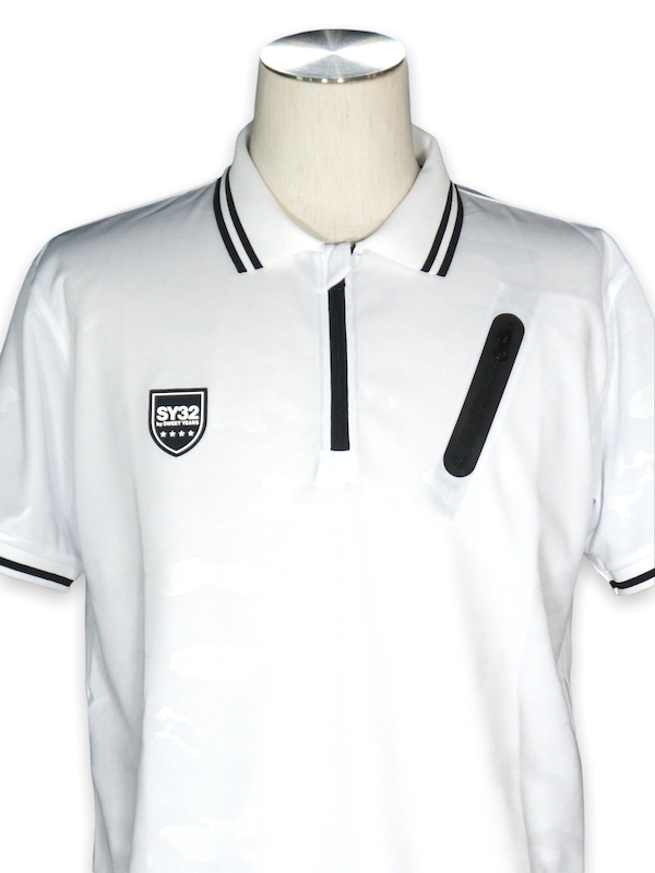 30%OFF SY32 by SWEET YEARS��EMBOSS CAMO ZIP POLO�� WHITE