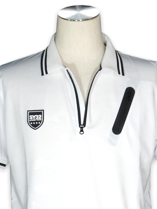 30%OFF SY32 by SWEET YEARS��EMBOSS CAMO ZIP POLO�� WHITE