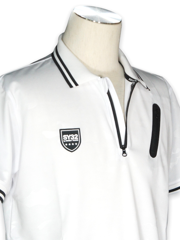 30%OFF SY32 by SWEET YEARS��EMBOSS CAMO ZIP POLO�� WHITE