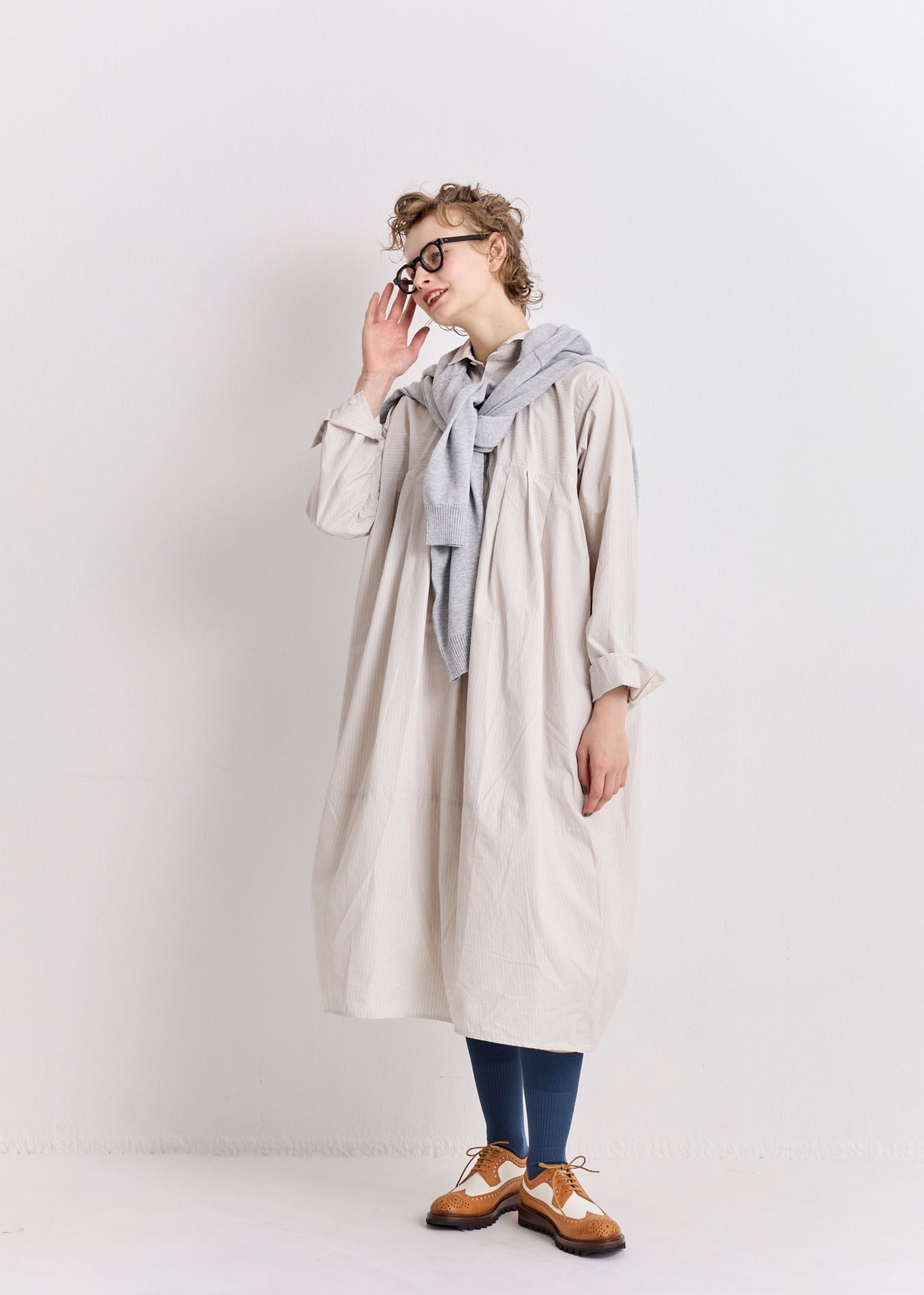 “ヴェリテクール”コットンオールインワン・ストライプ ETRE TOKYO - ハーフスリーブストライプオールインワン - NAVY