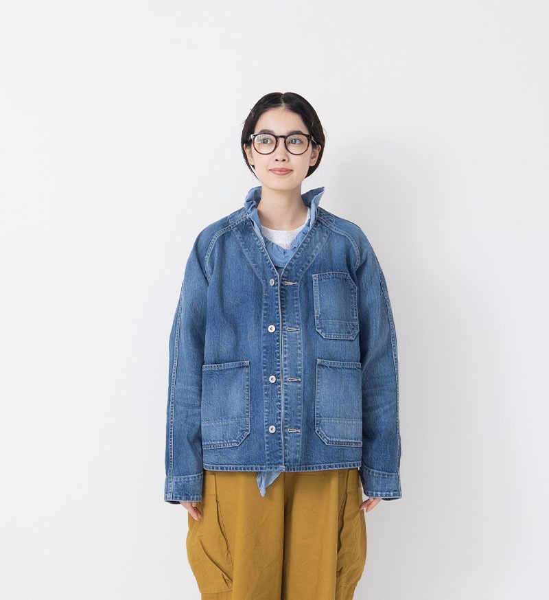 ST-186<br>ノーカラーデニムカバーオール - BASIC - Veritecoeur