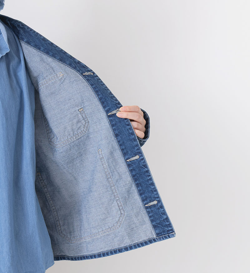 ST-186<br>ノーカラーデニムカバーオール - BASIC - Veritecoeur