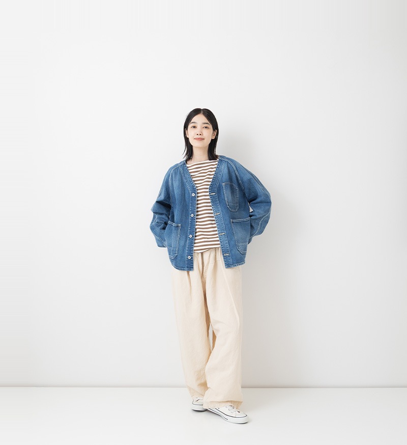 ST-186<br>ノーカラーデニムカバーオール