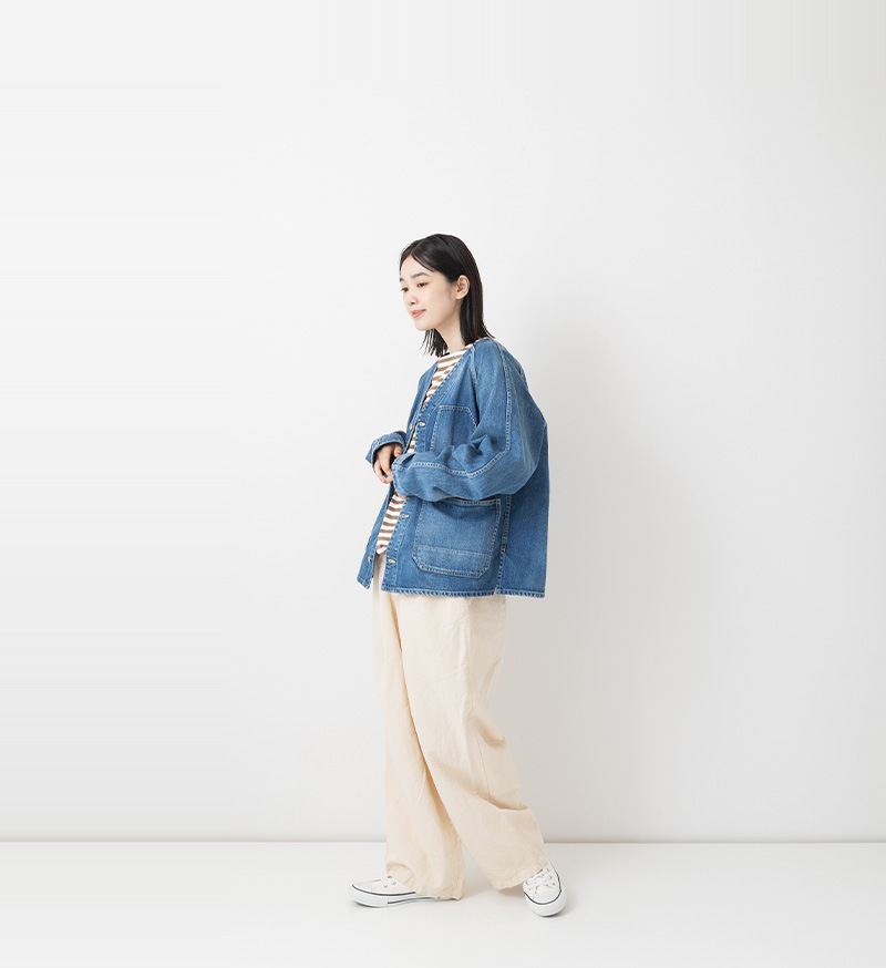 ST-186<br>ノーカラーデニムカバーオール