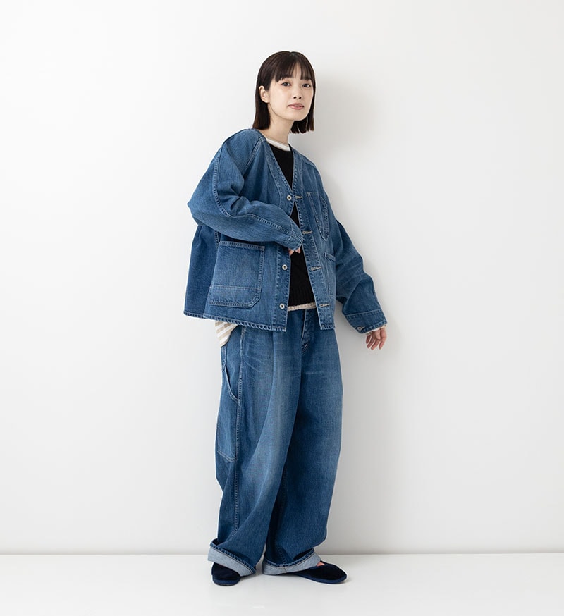 ST-186<br>ノーカラーデニムカバーオール - BASIC - Veritecoeur