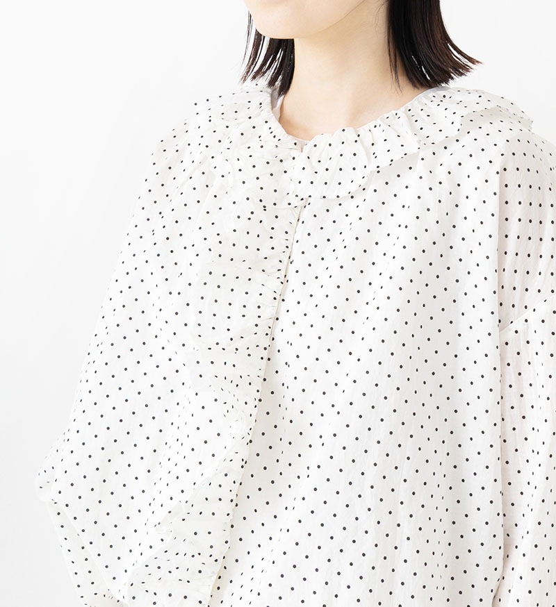 YILON ドットフリルブラウス　ホワイト Dot frill blouse – YILON