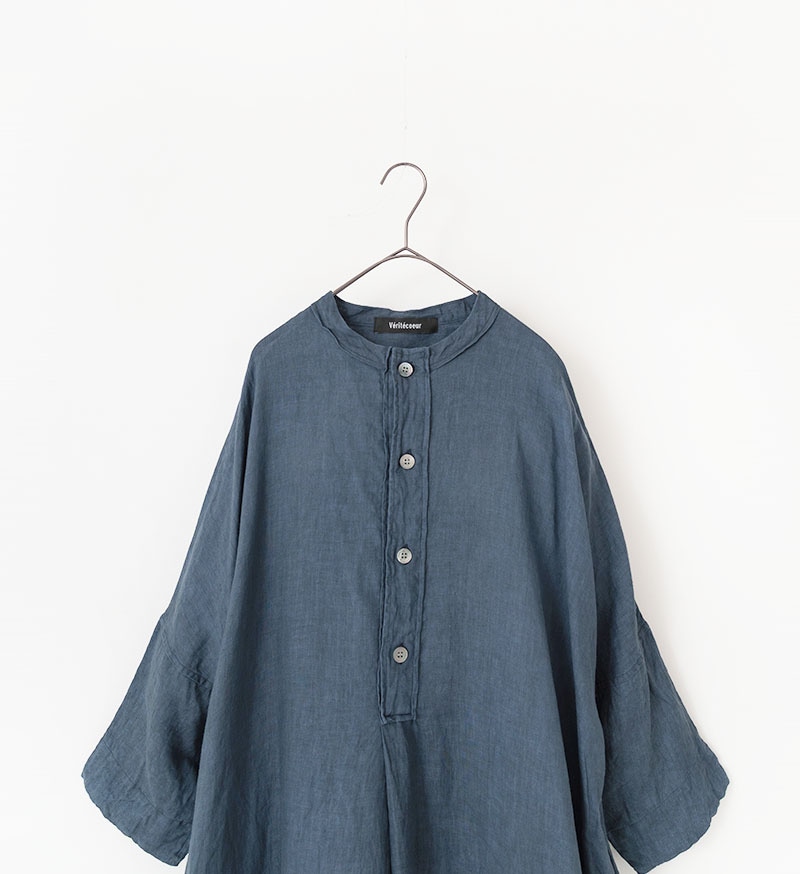 美品 Veritecoeur リネン100 ヘンリーネックチュニック Veritecoeur (ヴェリテクール) ヘンリーネックワンピース