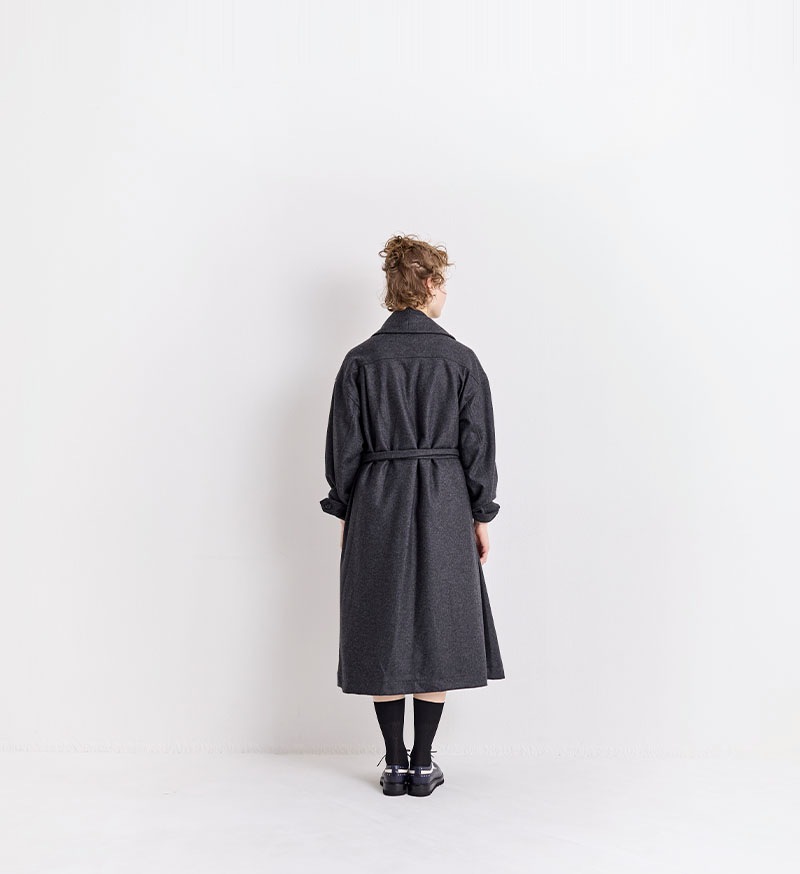 pas de calais✨️先染めコットンウールコート 上品ショールカラー❁黒 pas de calais✨️先染めコットンウールコート 上品ショールカラー❁黒