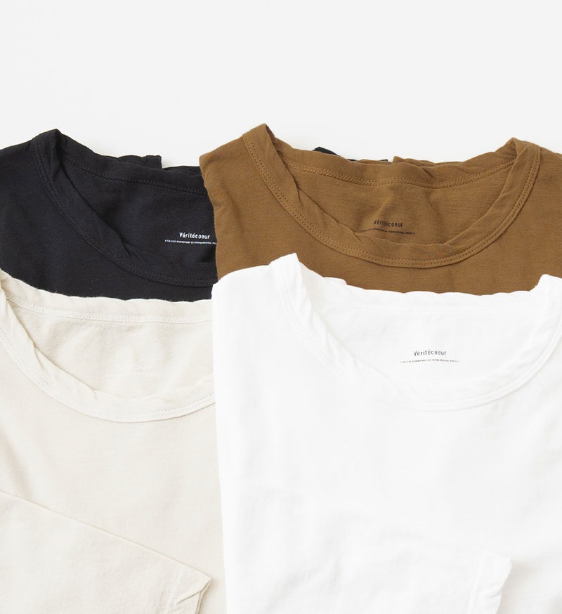 “ヴェリテクール”テンジククルーネックロングスリーブTシャツ・白 ST-068<br>強撚天竺クルーネックロングスリーブ - BASIC - Veritecoeur