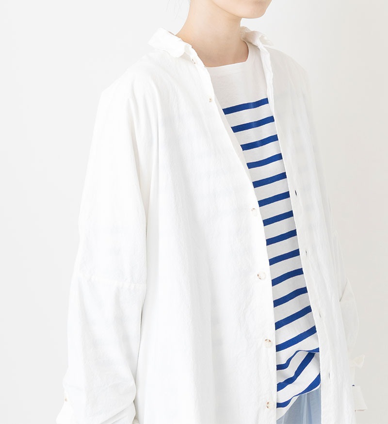 美品 ヴェリテクール リネン100 バンドカラー ロングシャツ 長袖 チュニック Veritecoeur (ヴェリテクール) ロングシャツ