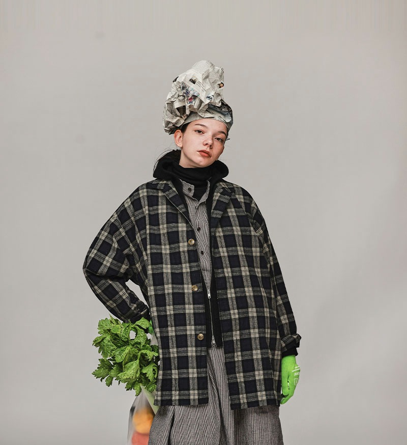 Veritecoeur ヴェリテクール リネンチェックノーボタンコート CLUEL》×《 Veritecoeur》<br>CL-03<br>ショートコート / CHECK