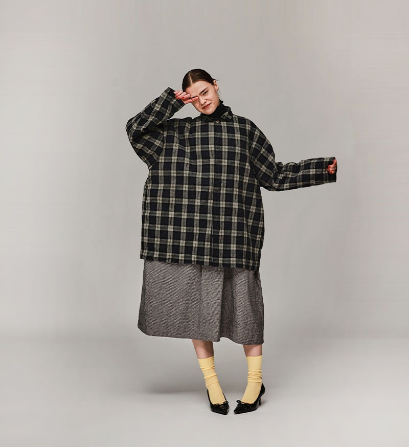 Veritecoeur ヴェリテクール リネンチェックノーボタンコート Veritecoeur ヴェリテクール リネンチェックノーボタンコート