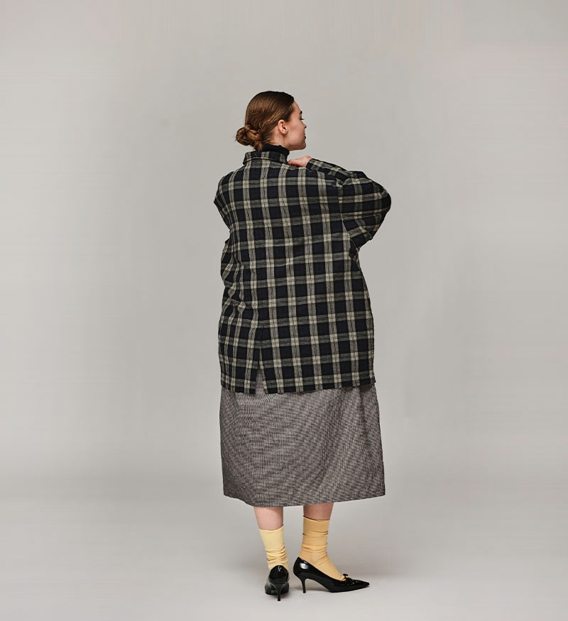 Veritecoeur ヴェリテクール リネンチェックノーボタンコート CLUEL》×《 Veritecoeur》<br>CL-03<br>ショートコート / CHECK