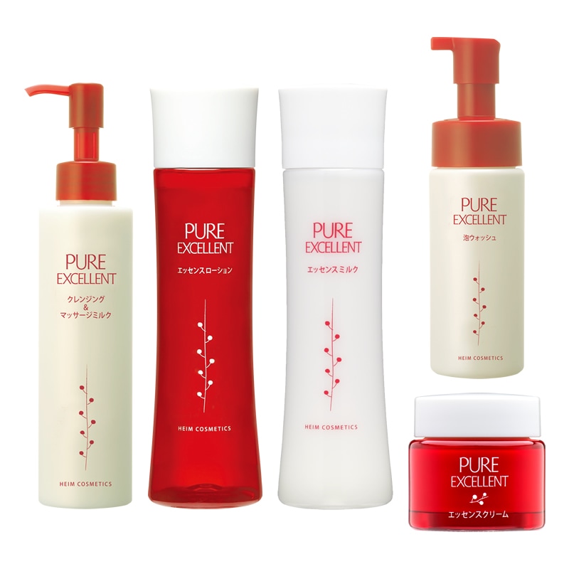 【フルライン5点セット】ハリツヤアップ・エイジングケア：ピュアエクセレントGシリーズ（クレンジング＆マッサージミルク／泡ウォッシュ／エッセンスローション／エッセンスミルク／エッセンスクリーム）