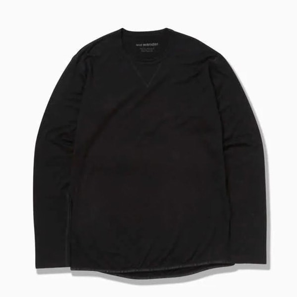 and wander merino base long sleeve T black [アンドワンダー]