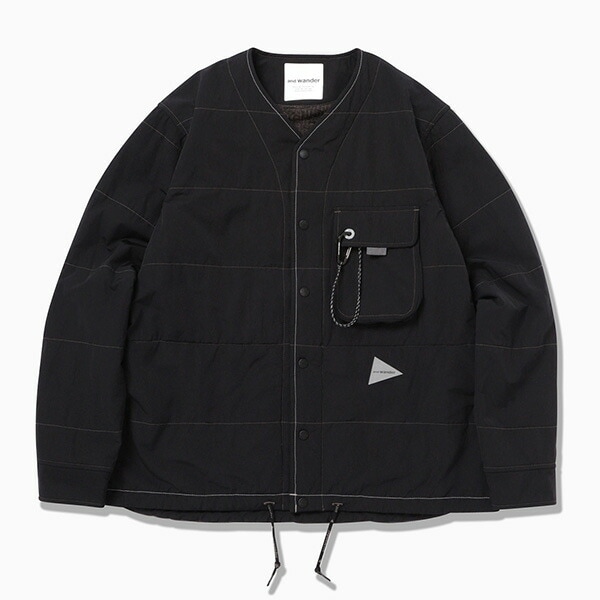 and wander T/C alpha collarless shirt jac black [アンドワンダー]