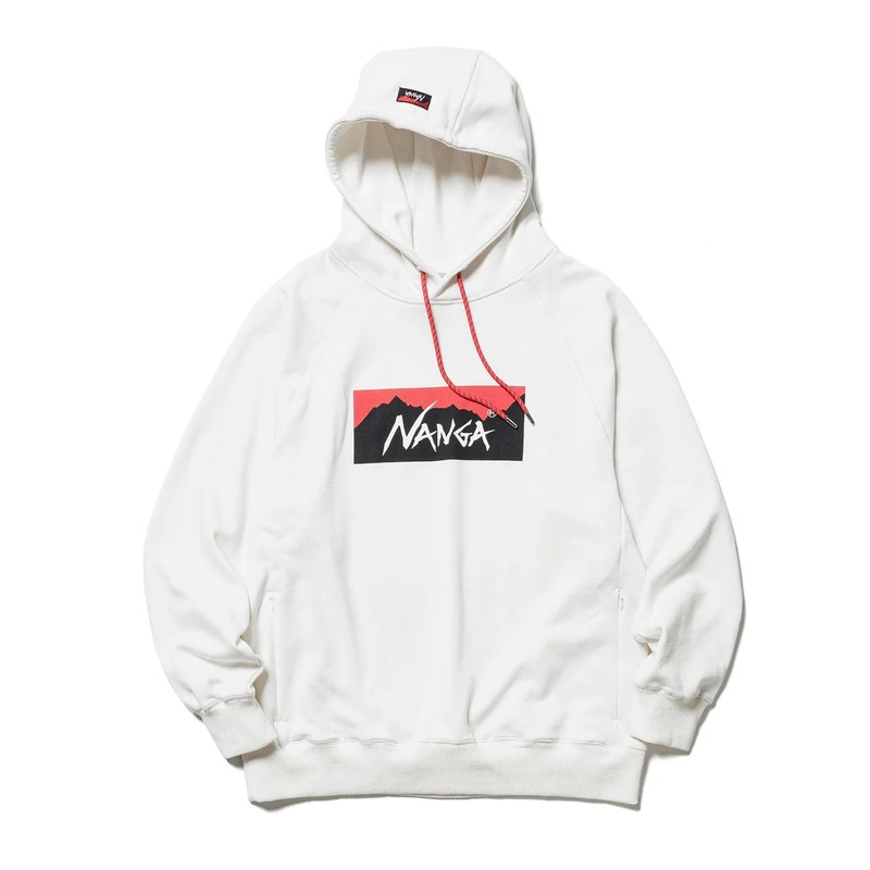 NANGA ECO HYBRID BOX LOGO SWEAT HOODIE WHT [ナンガ]