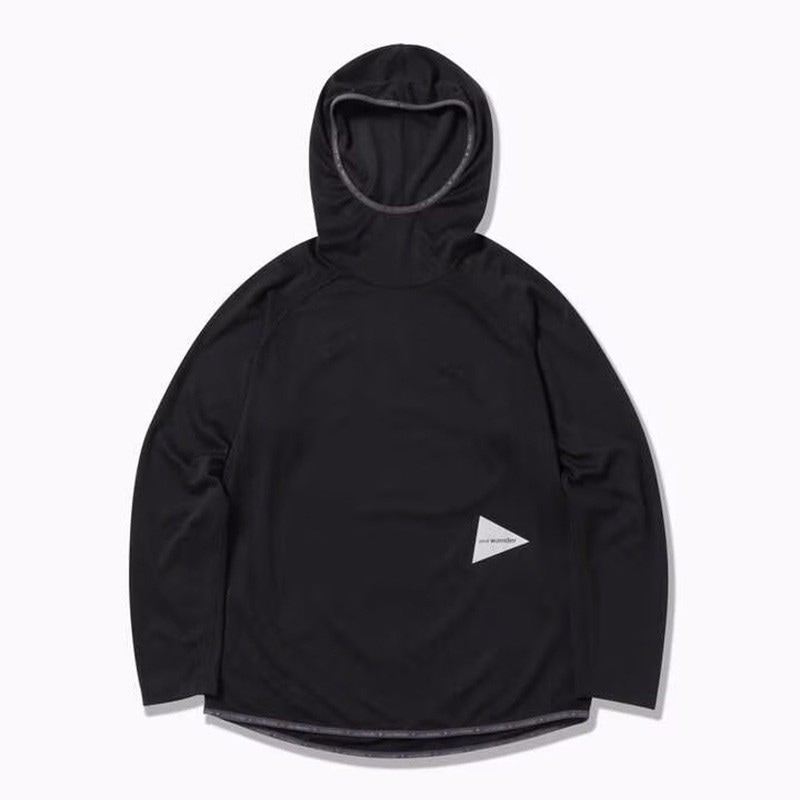 [当日出荷可] and wander power dry jersey LS hoodie black [アンドワンダー]