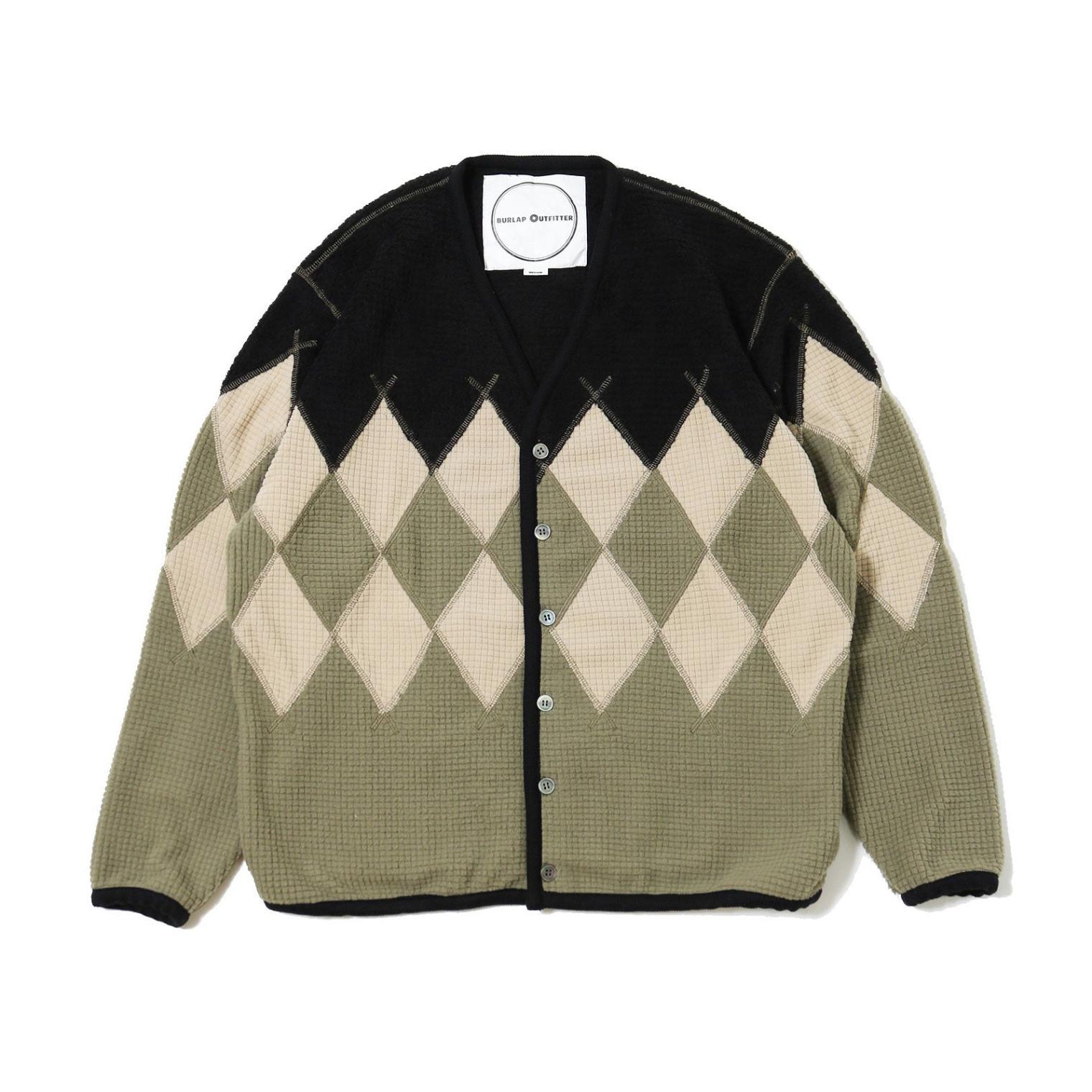 [当日出荷可] Burlap Outfitter ARGYLE FLEECE CARDIGAN BLACK/MOSS Mサイズ [バーラップ]