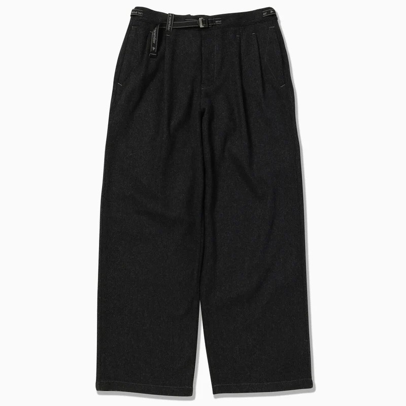 [当日出荷可] and wander REWOOL tweed wide pants d.gray [アンドワンダー]