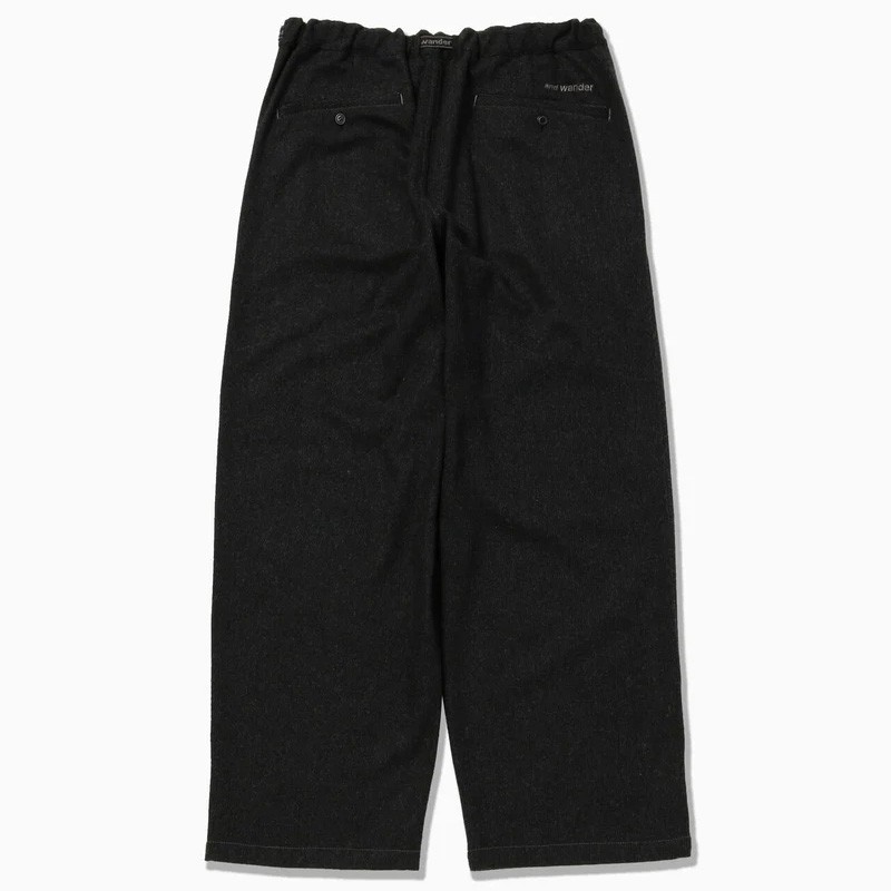 [当日出荷可] and wander REWOOL tweed wide pants d.gray [アンドワンダー]
