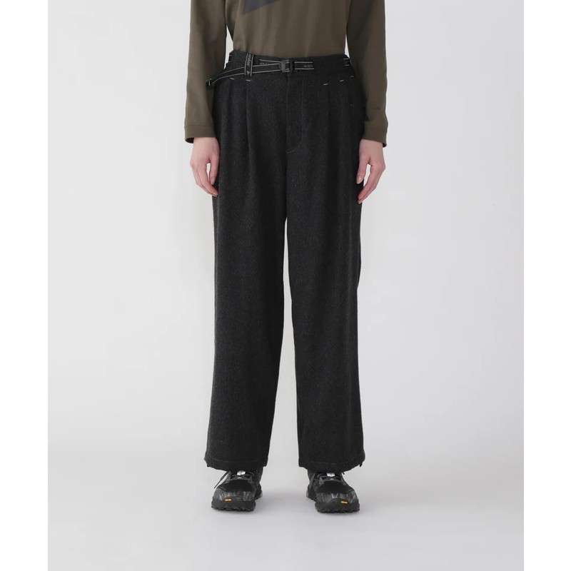 [当日出荷可] and wander REWOOL tweed wide pants d.gray [アンドワンダー]