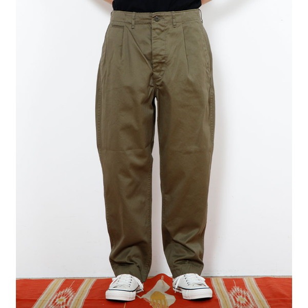 [当日出荷可] BAMBOO SHOOTS Pleated Military Trousers-Chino Olive [バンブーシュート]