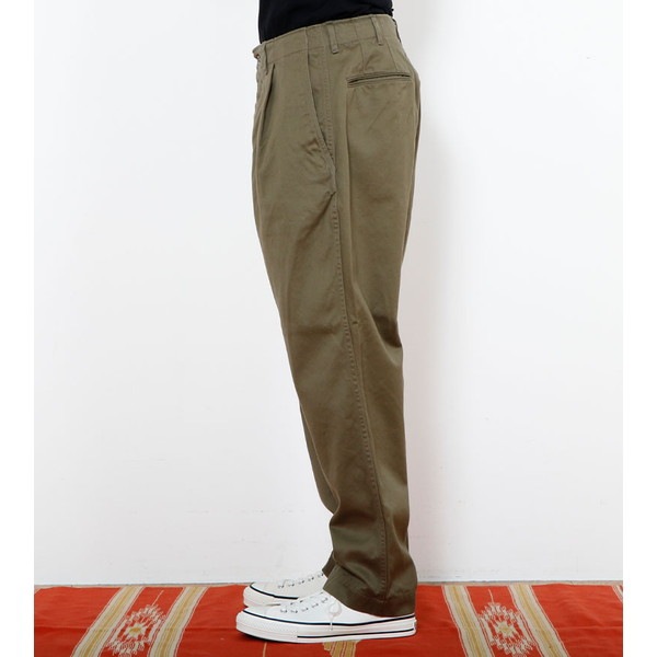 [当日出荷可] BAMBOO SHOOTS Pleated Military Trousers-Chino Olive [バンブーシュート]