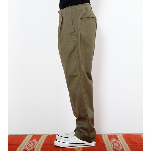 [当日出荷対応 平日12:00まで] [50%OFF] BAMBOO SHOOTS Pleated Military Trousers-Chino Olive [バンブーシュート]