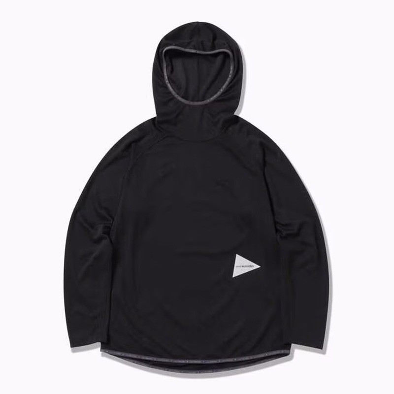 当日出荷可] and wander power dry jersey LS hoodie black