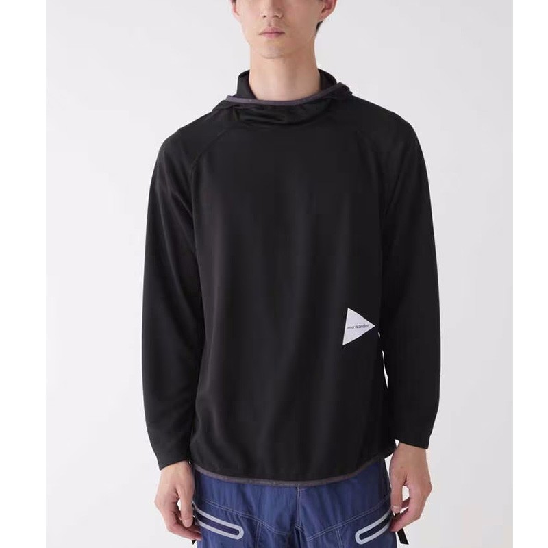 and wander power dry jersey LS hoodie black [アンドワンダー]